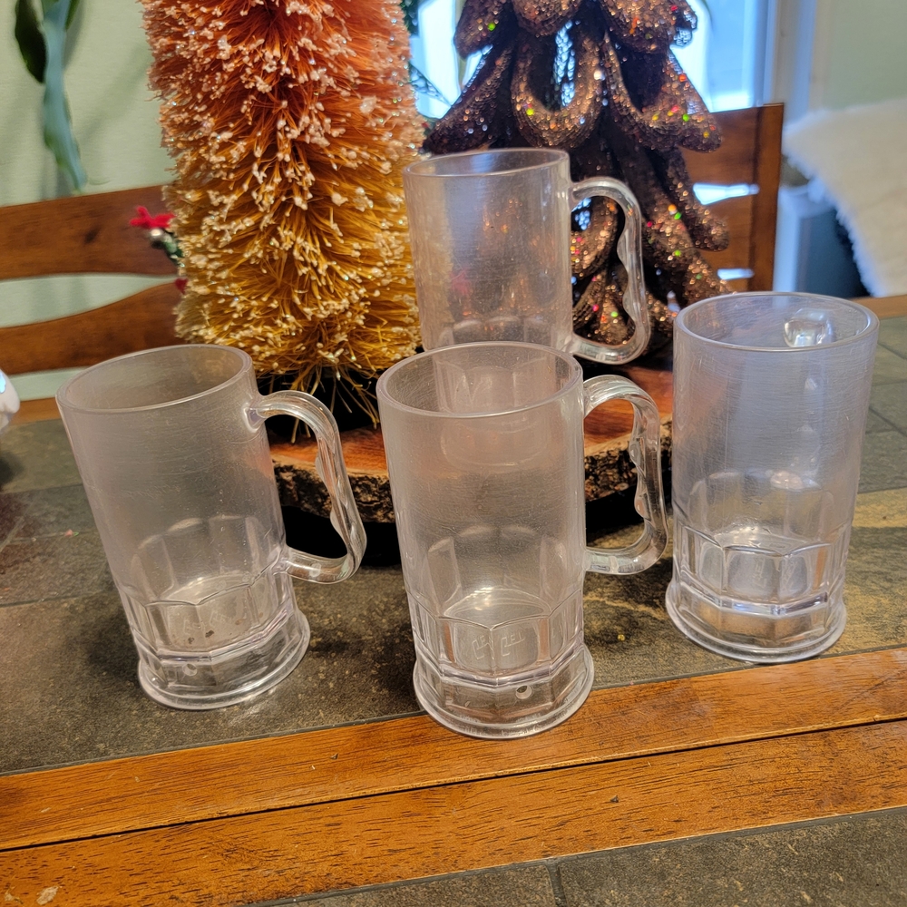 (4) Vtg G.E.T. Industries 10 oz PolyPlastic Beer Mugs 00082 Made In Taiwan RARE‎